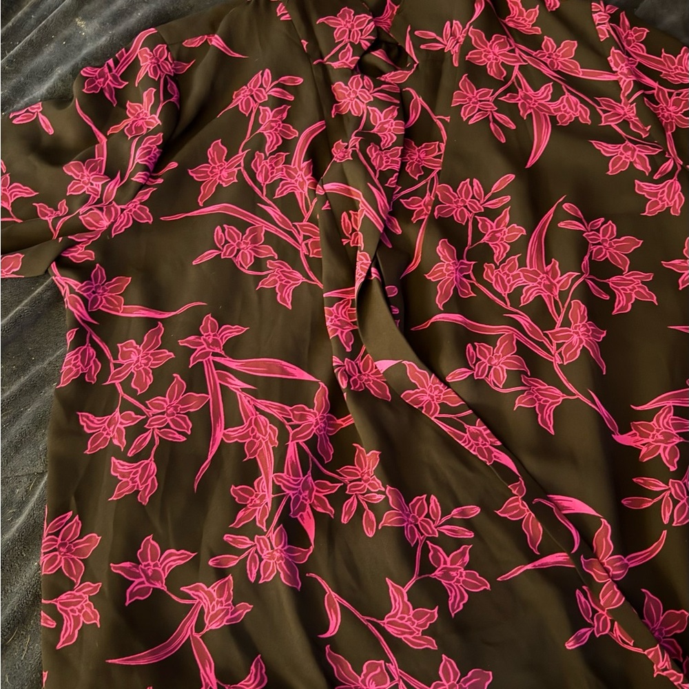 Vince Camuto Black Blouse with Pink Floral Design